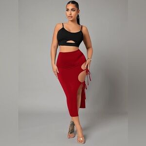 NEW SHEIN SXY Solid Tie Side Pencil Skirt, Red  - Size M